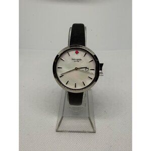 Kate Spade New York Womens Black Leather Strap Watch With Mother-Of-Pearl Dial &